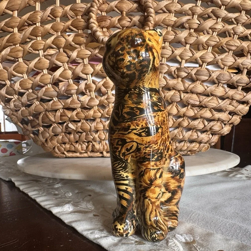 La Vie Leopard Cheetah Patchwork Quilt Paper Mache Figurine Ceramic 8